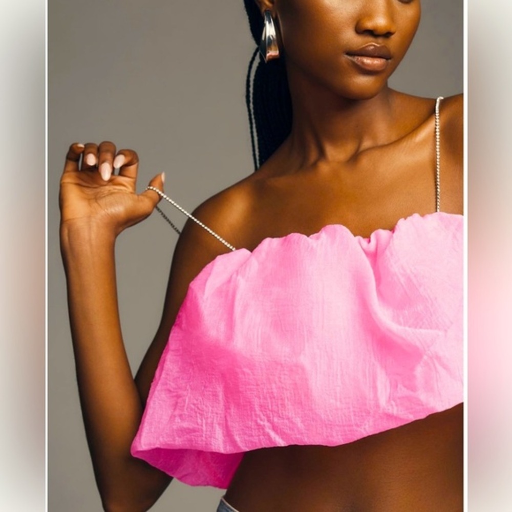 NWT Anthropologie Maeve Diamond-Strap Crop Top Hot Pink Barbiecore Size  Large